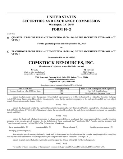 Miniature Comstock Resources Rapport trimestriel 2025-q3
