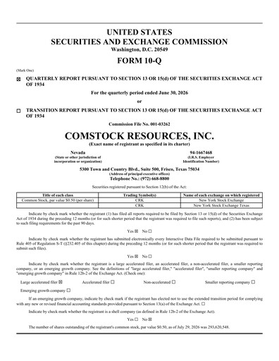 Miniature Comstock Resources Rapport trimestriel 2026-q2