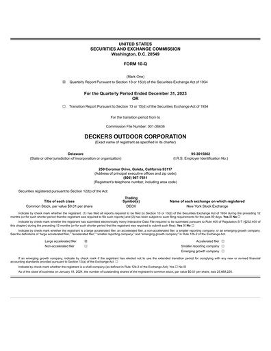 Thumbnail Deckers Brands Quarterly Report 2023-q3