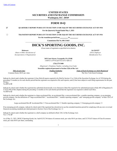 Thumbnail Dick's Sporting Goods
 Quarterly Report 2021-q1