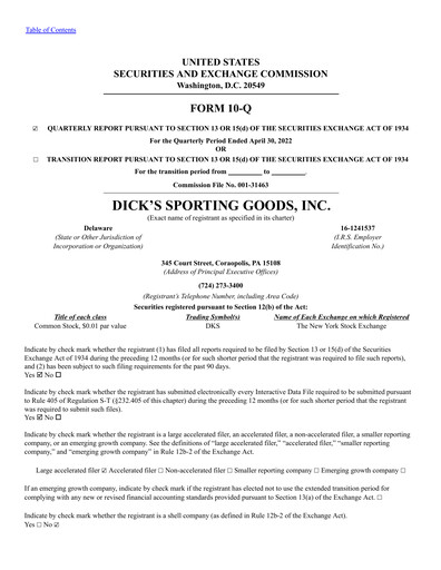 Thumbnail Dick's Sporting Goods
 Quarterly Report 2022-q1