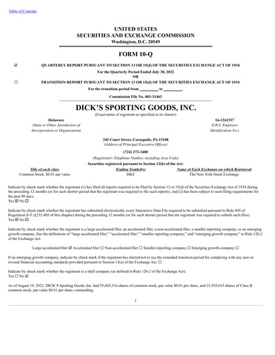 Thumbnail Dick's Sporting Goods
 Quarterly Report 2022-q2