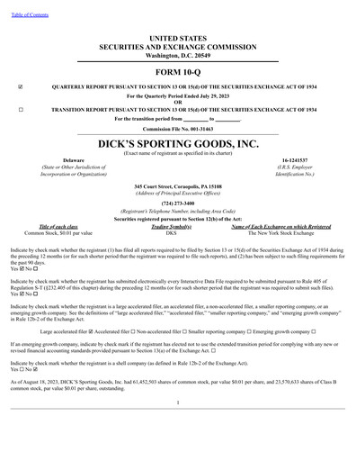 Thumbnail Dick's Sporting Goods
 Quarterly Report 2023-q2