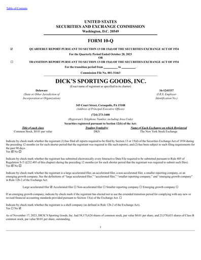 Thumbnail Dick's Sporting Goods
 Quarterly Report 2023-q3