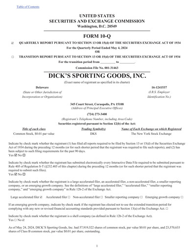 Thumbnail Dick's Sporting Goods
 Quarterly Report 2024-q1
