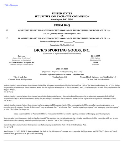 Thumbnail Dick's Sporting Goods
 Quarterly Report 2025-q2