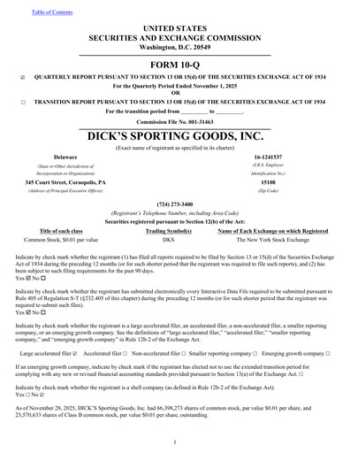 Thumbnail Dick's Sporting Goods
 Quarterly Report 2025-q3