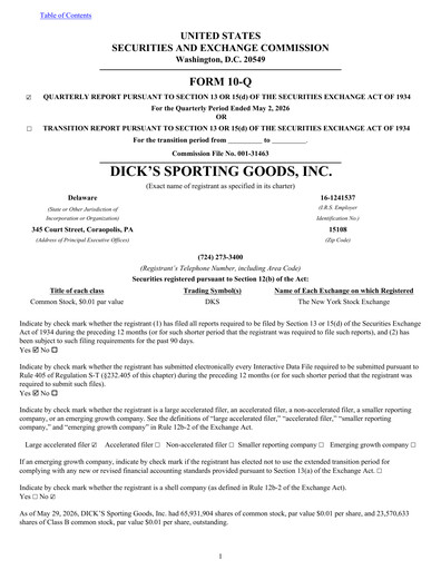 Thumbnail Dick's Sporting Goods
 Quarterly Report 2026-q1