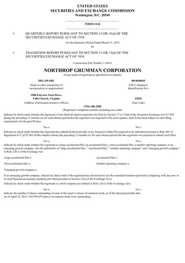 Miniature Northrop Grumman Rapport trimestriel 2019-q1