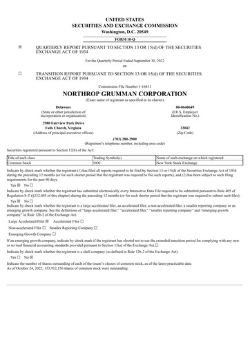 Miniature Northrop Grumman Rapport trimestriel 2022-q3