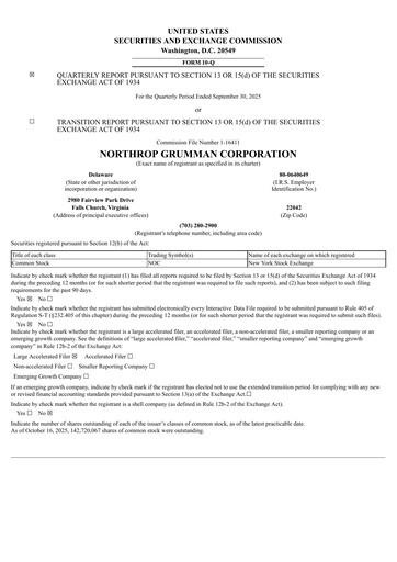 Miniature Northrop Grumman Rapport trimestriel 2025-q3