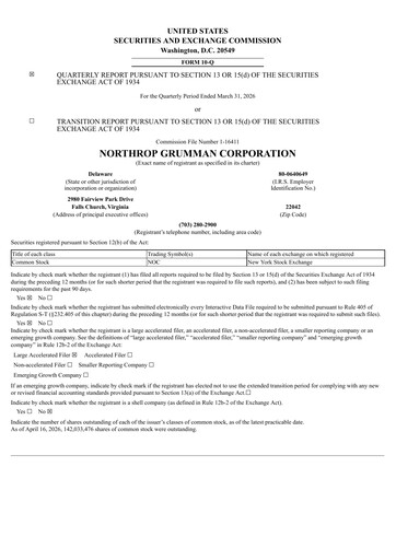 Miniature Northrop Grumman Rapport trimestriel 2026-q1