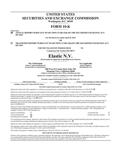 Thumbnail Elastic NV
 Annual Report fy2019