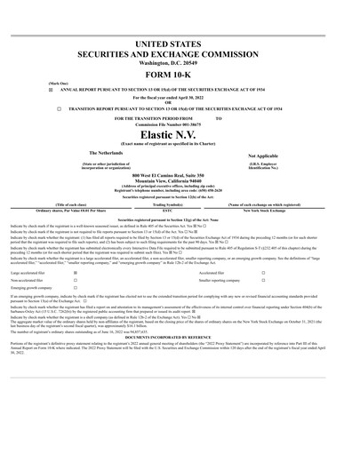 Thumbnail Elastic NV
 Annual Report fy2022