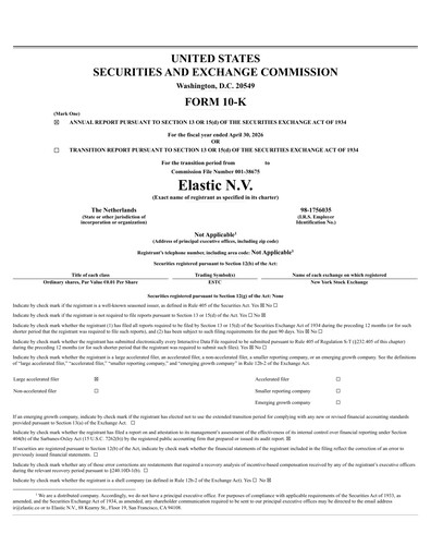Thumbnail Elastic NV
 Annual Report fy2026