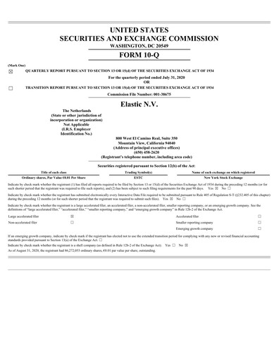 Thumbnail Elastic NV
 Quarterly Report fy2021-q1