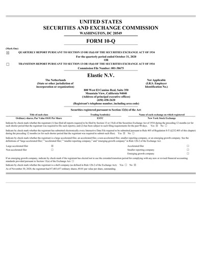 Thumbnail Elastic NV
 Quarterly Report fy2021-q2