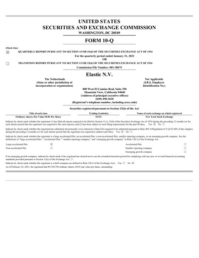 Thumbnail Elastic NV
 Quarterly Report fy2021-q3