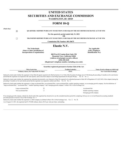 Thumbnail Elastic NV
 Quarterly Report fy2022-q1