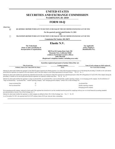 Thumbnail Elastic NV
 Quarterly Report fy2022-q2