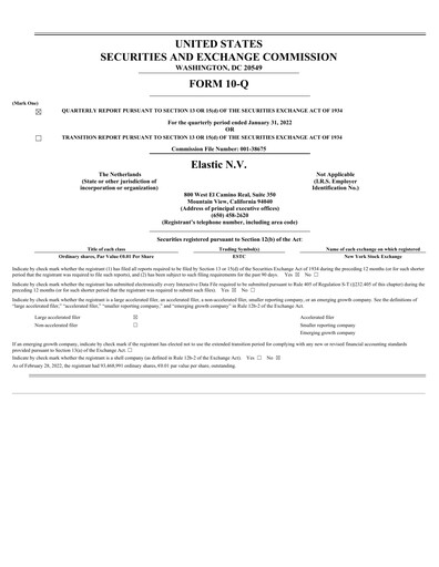Thumbnail Elastic NV
 Quarterly Report fy2022-q3