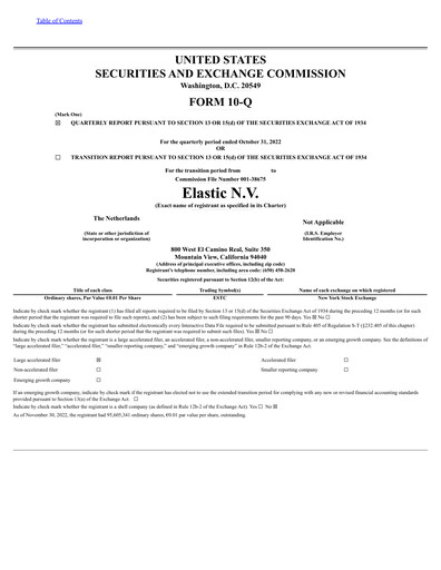 Thumbnail Elastic NV
 Quarterly Report fy2023-q2