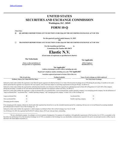 Thumbnail Elastic NV
 Quarterly Report fy2023-q3
