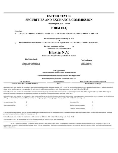 Thumbnail Elastic NV
 Quarterly Report fy2024-q1