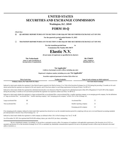 Thumbnail Elastic NV
 Quarterly Report fy2024-q2
