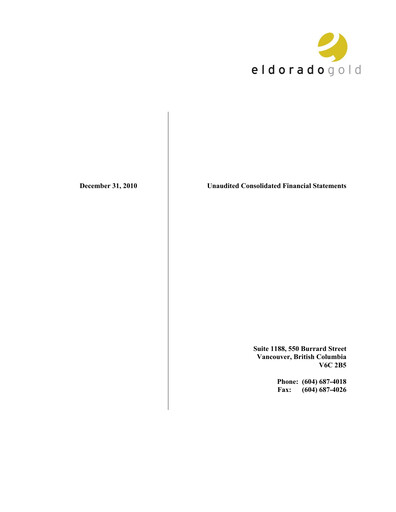 Thumbnail Eldorado Gold
 Financial Statement 2010