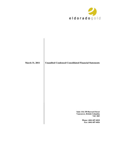 Thumbnail Eldorado Gold
 Quarterly Report 2011-q1