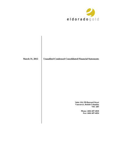 Thumbnail Eldorado Gold
 Quarterly Report 2012-q1