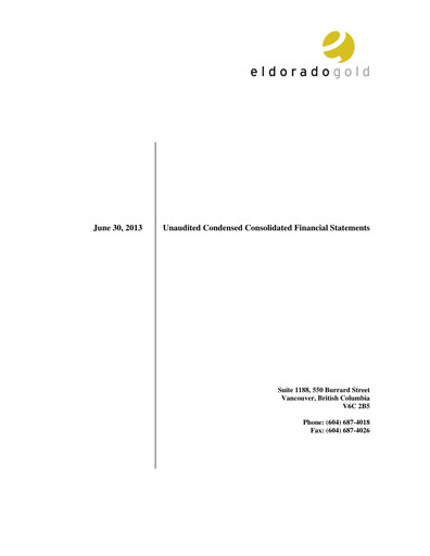 Thumbnail Eldorado Gold
 Quarterly Report 2013-q2
