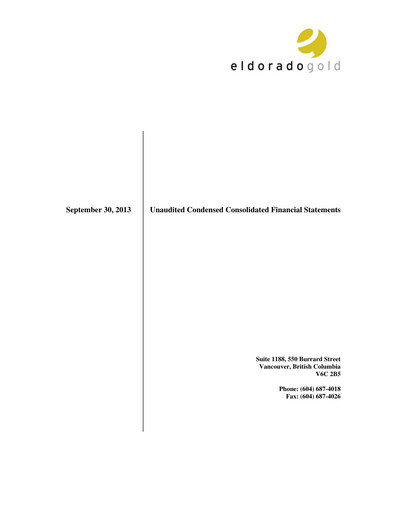 Thumbnail Eldorado Gold
 Quarterly Report 2013-q3