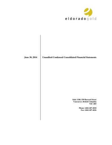 Thumbnail Eldorado Gold
 Quarterly Report 2014-q2
