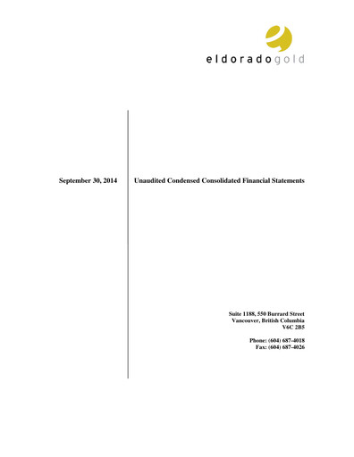 Thumbnail Eldorado Gold
 Quarterly Report 2014-q3