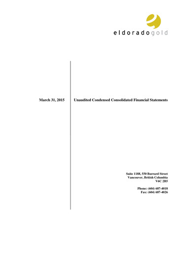 Thumbnail Eldorado Gold
 Quarterly Report 2015-q1