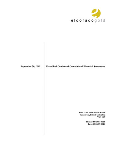 Thumbnail Eldorado Gold
 Quarterly Report 2015-q3