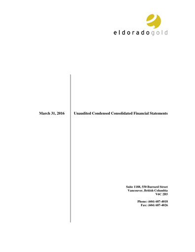 Thumbnail Eldorado Gold
 Quarterly Report 2016-q1