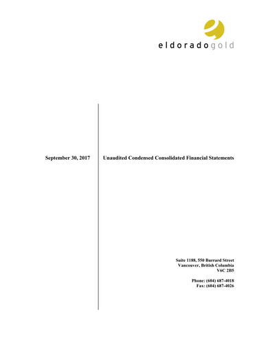 Thumbnail Eldorado Gold
 Quarterly Report 2017-q3