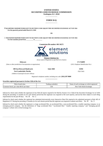 Thumbnail Element Solutions Quarterly Report 2020-q1