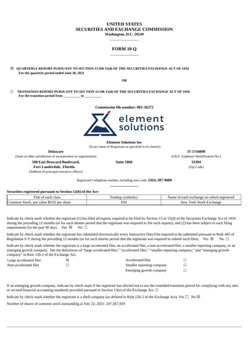 Thumbnail Element Solutions Quarterly Report 2021-q2