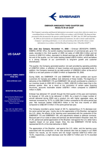 Thumbnail Embraer Quarterly Report 2005-q3
