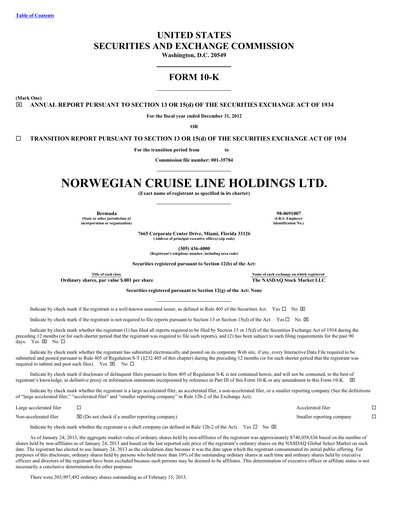 Thumbnail Norwegian Cruise Line
 Annual Report 2012