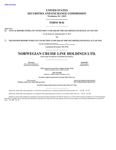 Thumbnail Norwegian Cruise Line
 Annual Report 2013