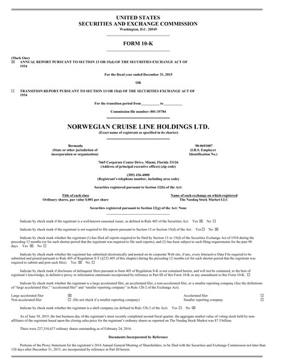 Thumbnail Norwegian Cruise Line
 Annual Report 2015