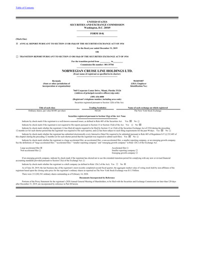 Thumbnail Norwegian Cruise Line
 Annual Report 2019