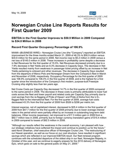 Miniature Norwegian Cruise Line
 Rapport trimestriel 2009-q1