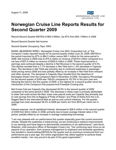 Miniature Norwegian Cruise Line
 Rapport trimestriel 2009-q2
