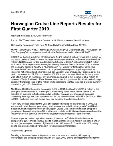 Miniature Norwegian Cruise Line
 Rapport trimestriel 2010-q1